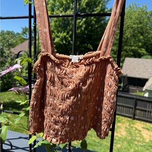 American Eagle Outfitters M Brown Smocked Cropped Tank Top
